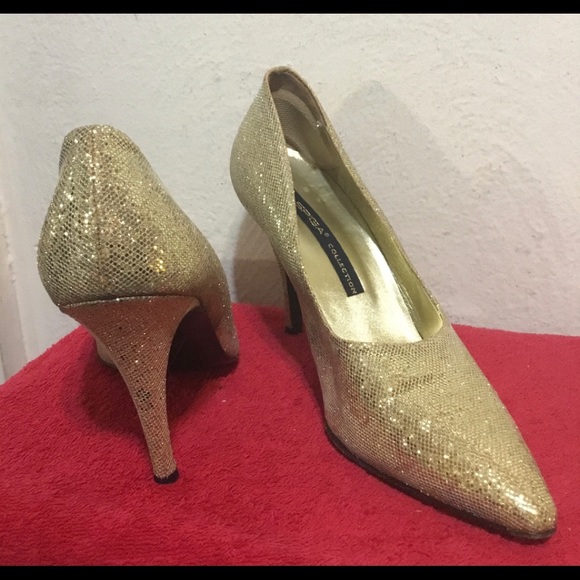 Via Spiga Women Sz 9B High Heel Gold GLitter Pumps - Picture 8 of 8